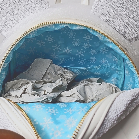 DISNEY Loungefly Mickey Mouse Sequin Snowman Mini Backpack + Handmade Ears - Picture 10 of 11